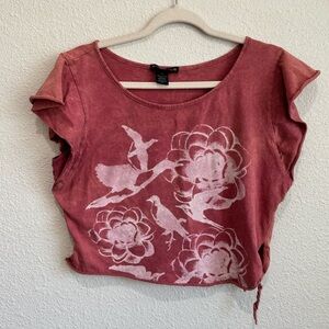 90s Suzie in the City Womens XL Cropped Boho Bird Cropped Top Grunge Streetwear‎